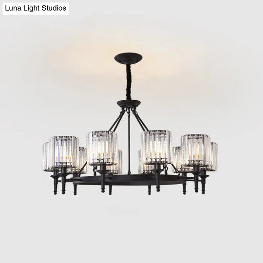 Traditional Crystal Cylinder Chandelier - Elegant Suspension Pendant Light For Living Room
