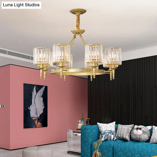 Traditional Crystal Cylinder Chandelier - Elegant Suspension Pendant Light For Living Room