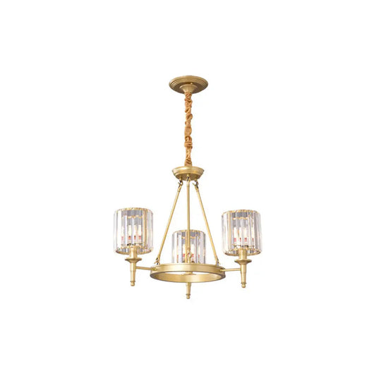 Traditional Crystal Cylinder Chandelier - Elegant Suspension Pendant Light For Living Room 3 / Gold