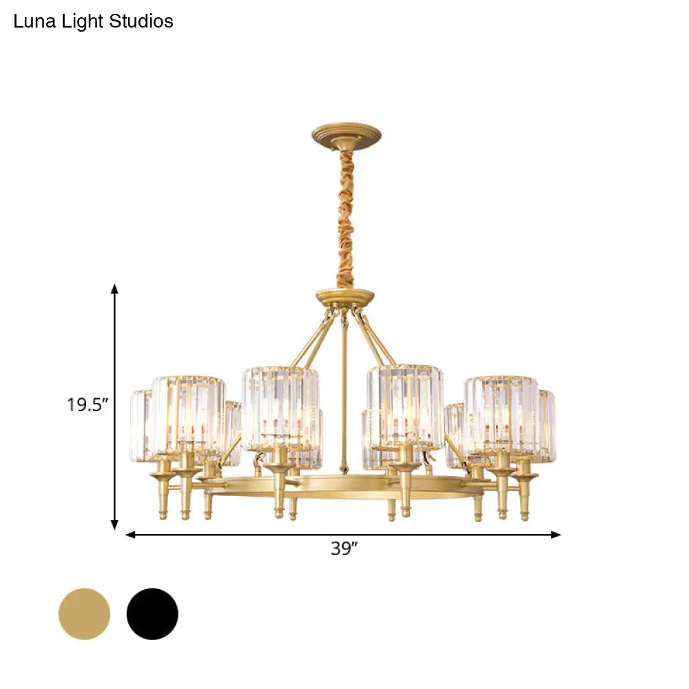 Traditional Crystal Cylinder Chandelier - Elegant Suspension Pendant Light For Living Room