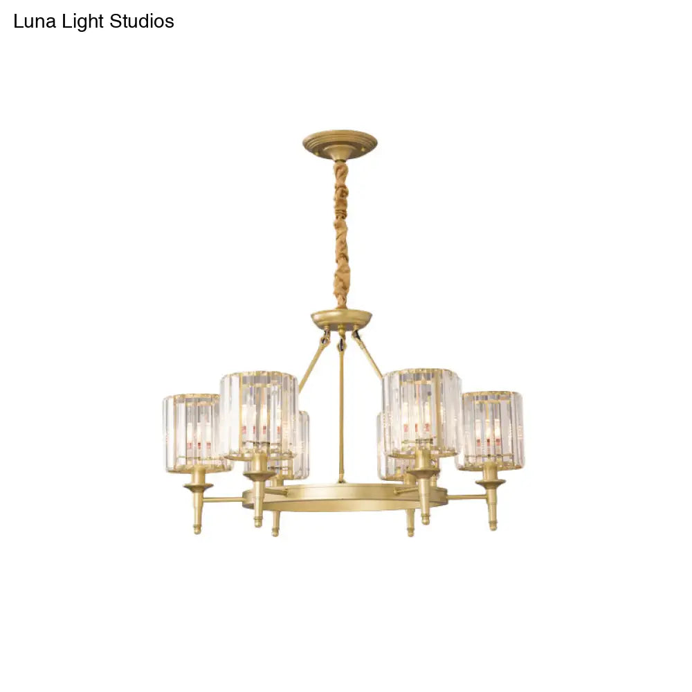 Traditional Crystal Cylinder Chandelier - Elegant Suspension Pendant Light For Living Room
