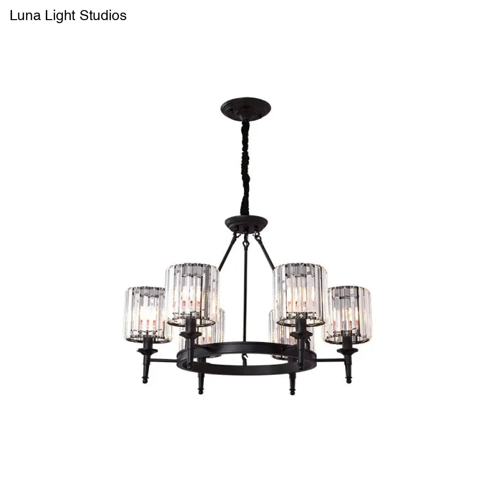 Traditional Crystal Cylinder Chandelier - Elegant Suspension Pendant Light For Living Room