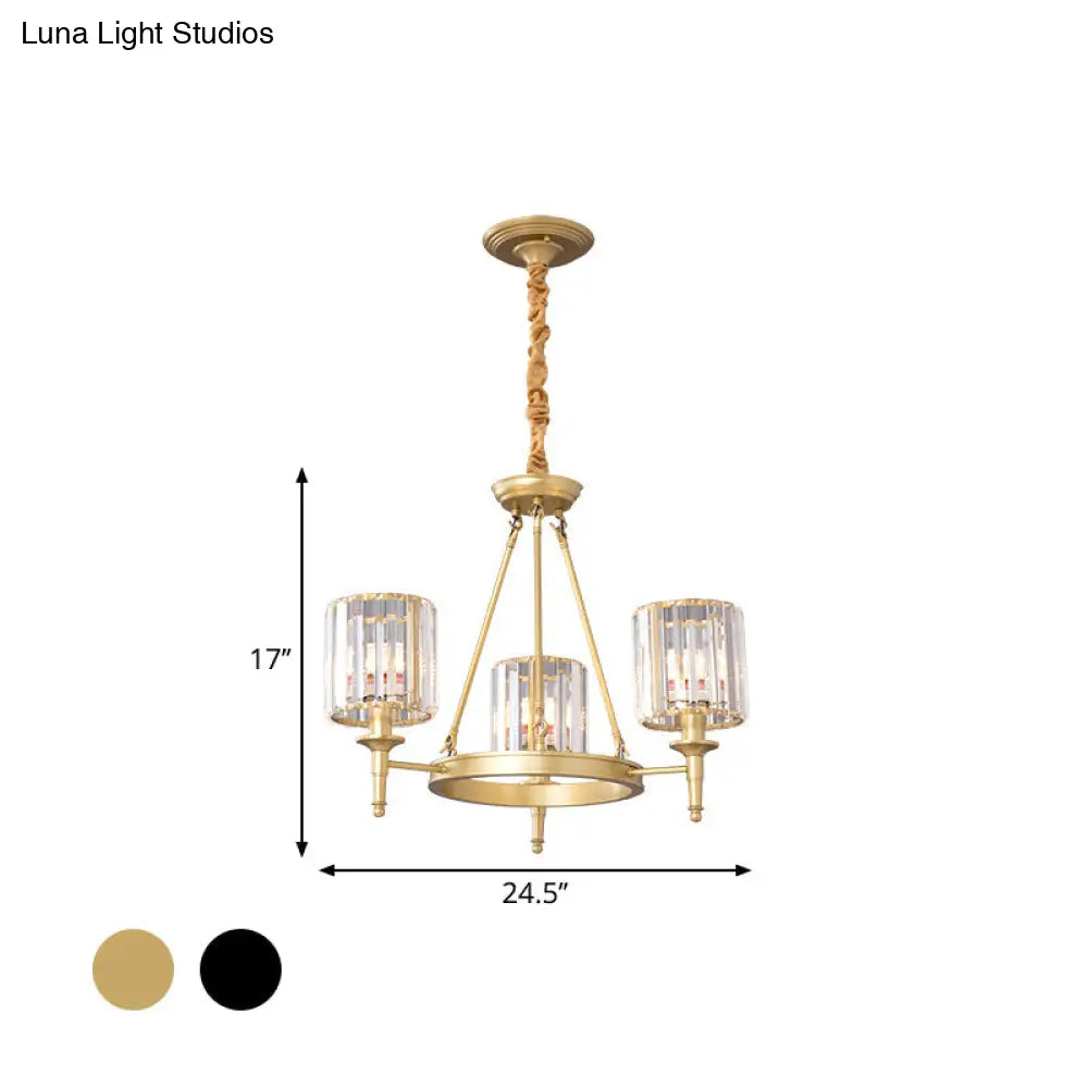 Traditional Crystal Cylinder Chandelier - Elegant Suspension Pendant Light For Living Room