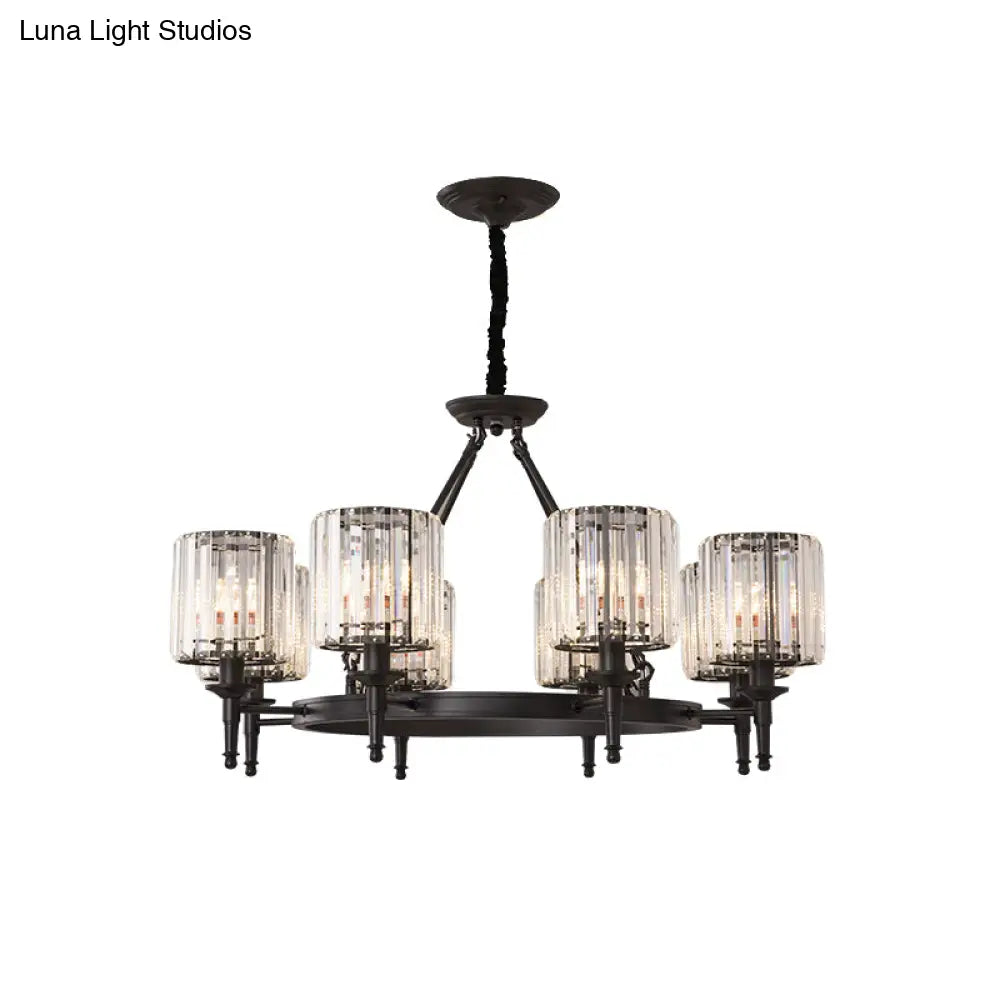 Traditional Crystal Cylinder Chandelier - Elegant Suspension Pendant Light For Living Room