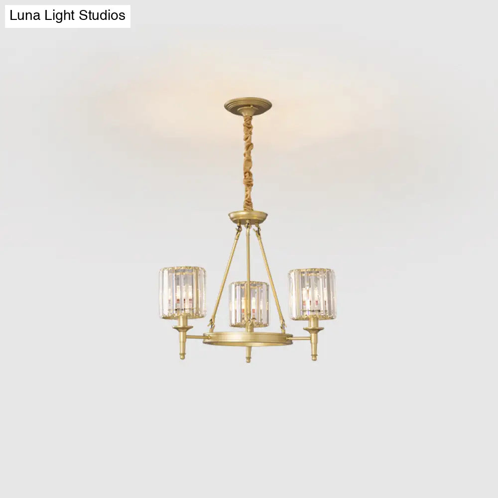 Traditional Crystal Cylinder Chandelier - Elegant Suspension Pendant Light For Living Room