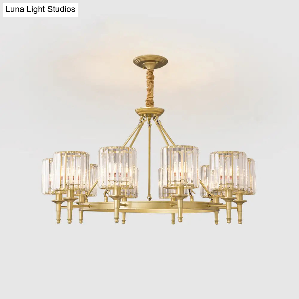 Traditional Crystal Cylinder Chandelier - Elegant Suspension Pendant Light For Living Room