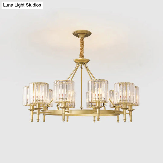 Traditional Crystal Cylinder Chandelier - Elegant Suspension Pendant Light For Living Room
