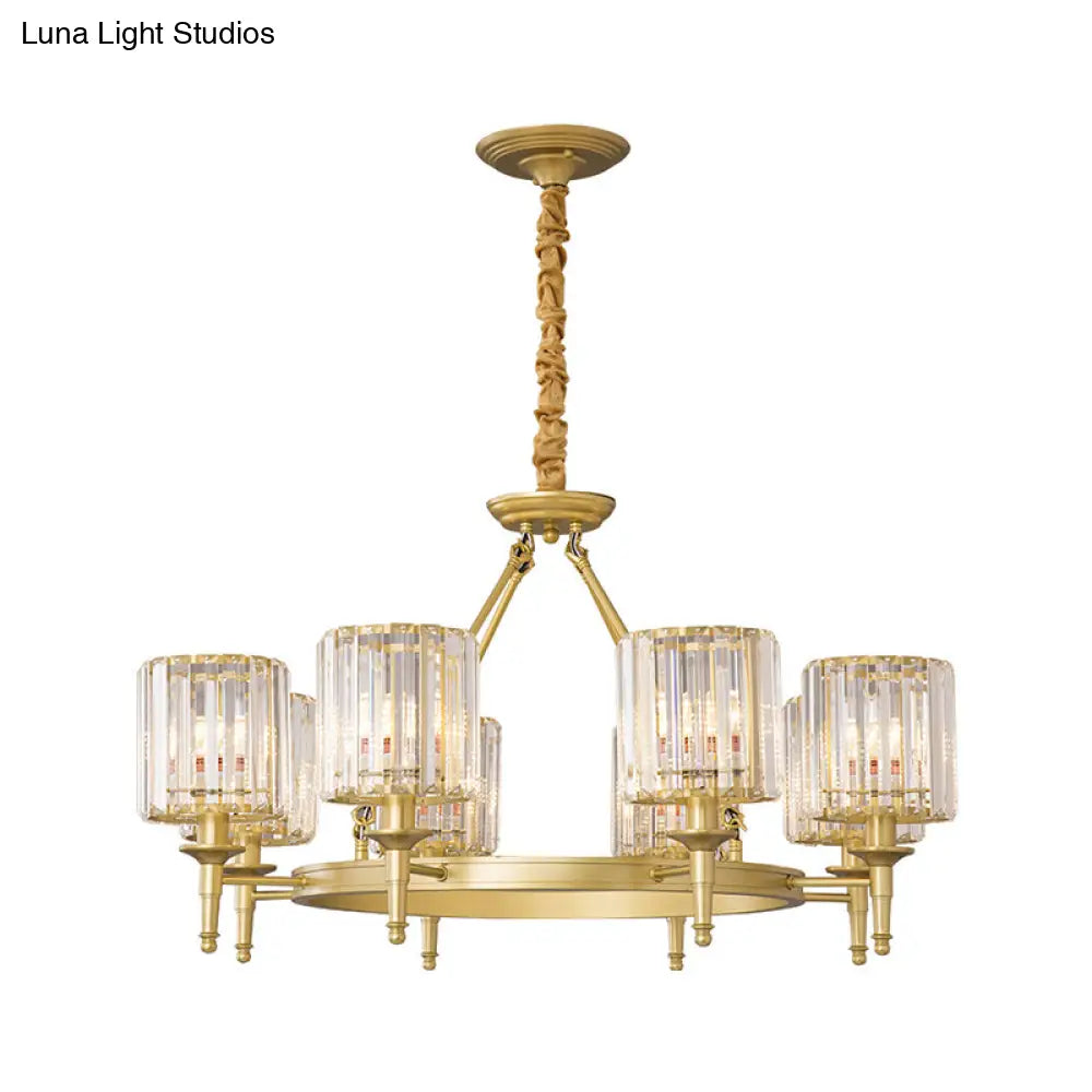 Traditional Crystal Cylinder Chandelier - Elegant Suspension Pendant Light For Living Room