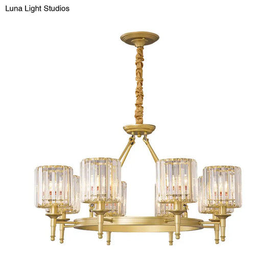 Traditional Crystal Cylinder Chandelier - Elegant Suspension Pendant Light For Living Room