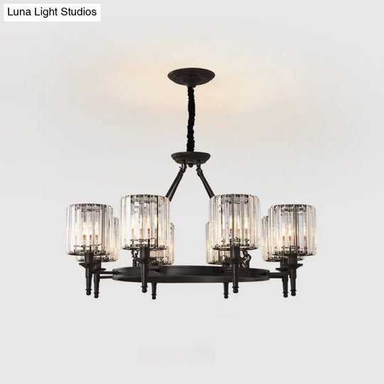 Traditional Crystal Cylinder Chandelier - Elegant Suspension Pendant Light For Living Room