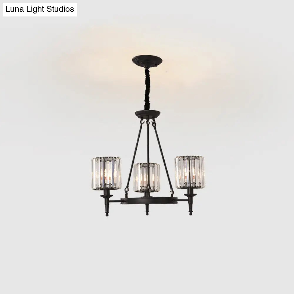 Traditional Crystal Cylinder Chandelier - Elegant Suspension Pendant Light For Living Room