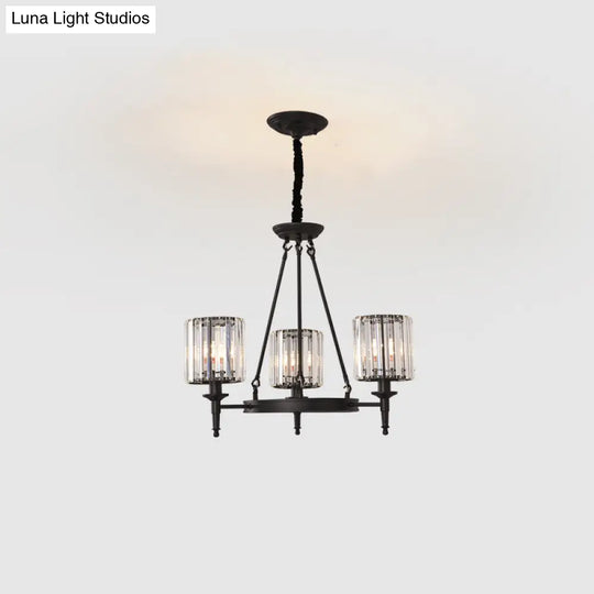 Traditional Crystal Cylinder Chandelier - Elegant Suspension Pendant Light For Living Room