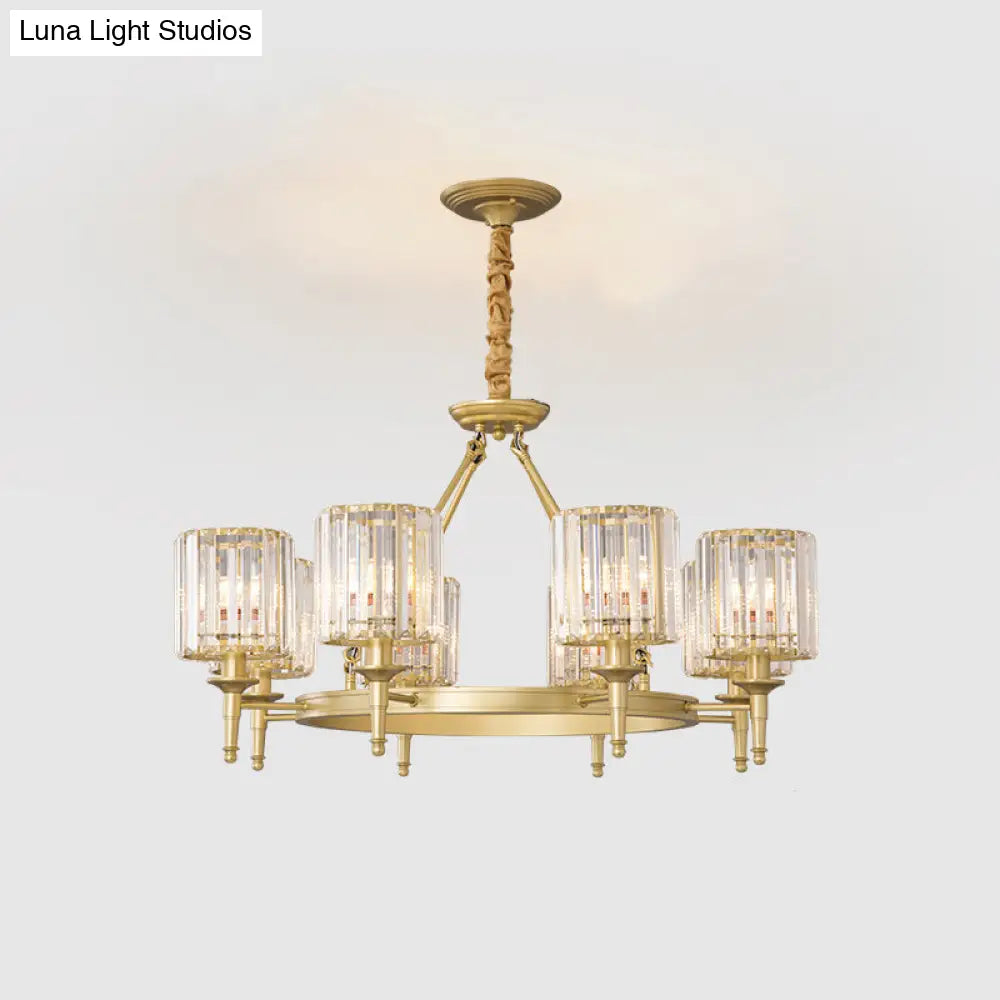 Traditional Crystal Cylinder Chandelier - Elegant Suspension Pendant Light For Living Room
