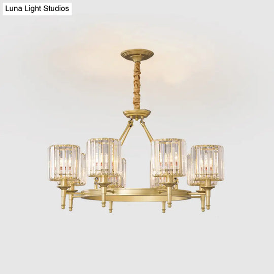 Traditional Crystal Cylinder Chandelier - Elegant Suspension Pendant Light For Living Room