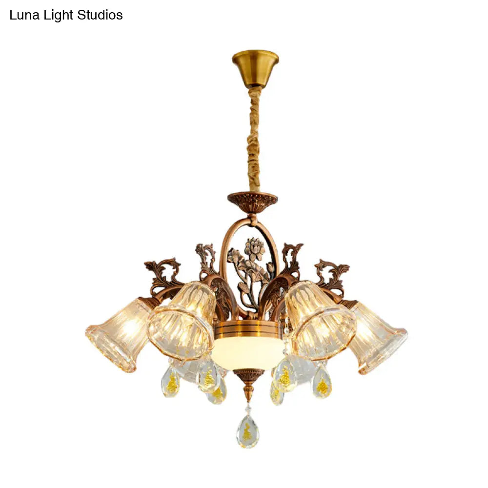 Traditional Crystal Dining Room Chandelier - Bronze Finish 6/8 Bulbs Suspended Lighting Fixture