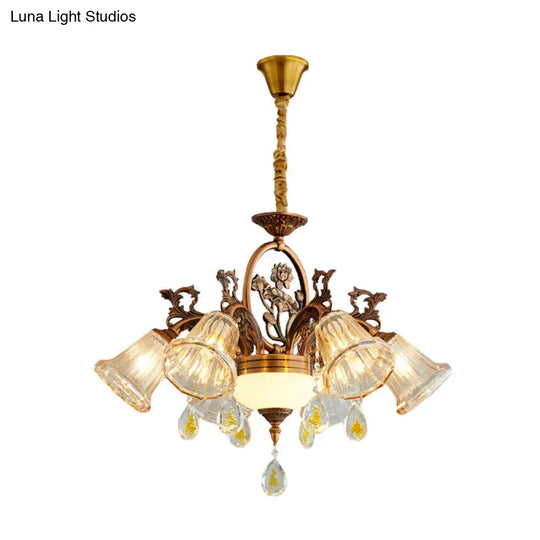 Traditional Crystal Dining Room Chandelier - Bronze Finish 6/8 Bulbs Suspended Lighting Fixture