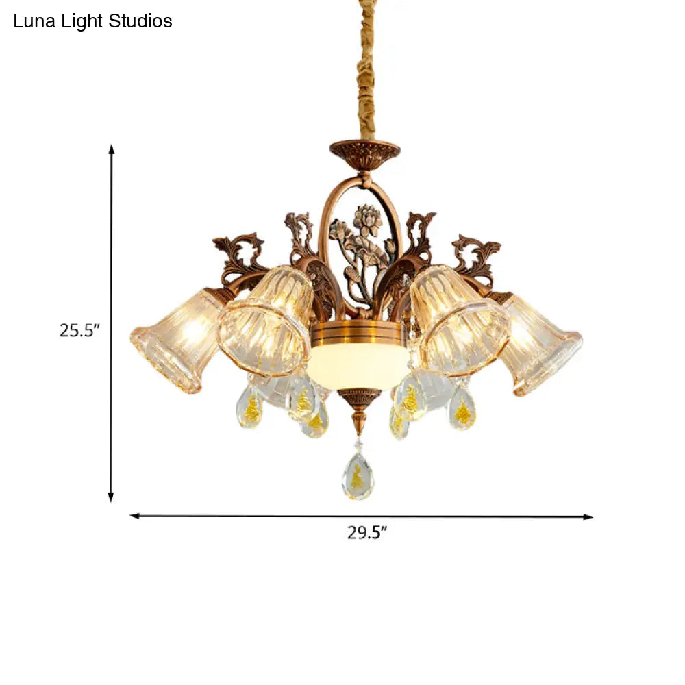 Traditional Crystal Dining Room Chandelier - Bronze Finish 6/8 Bulbs Suspended Lighting Fixture