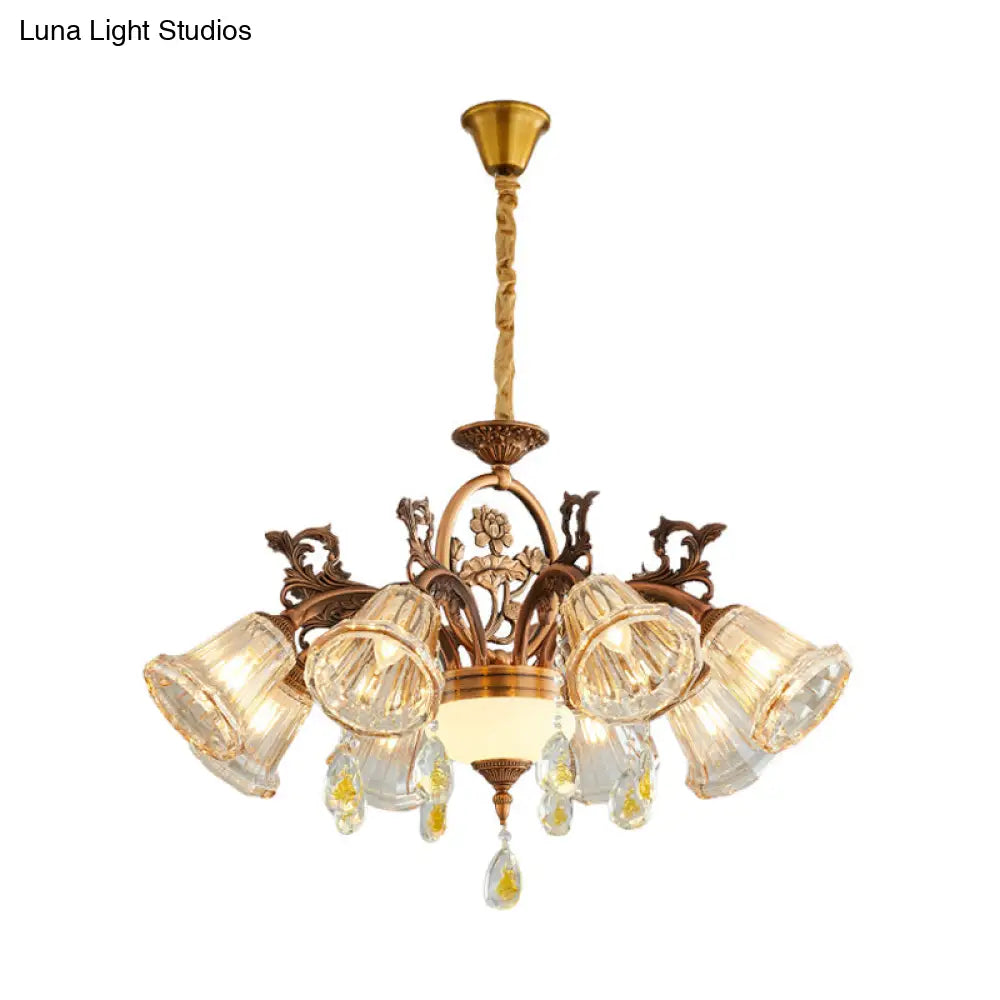 Traditional Crystal Dining Room Chandelier - Bronze Finish 6/8 Bulbs Suspended Lighting Fixture