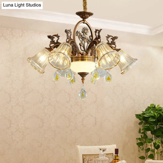 Traditional Crystal Dining Room Chandelier - Bronze Finish 6/8 Bulbs Suspended Lighting Fixture