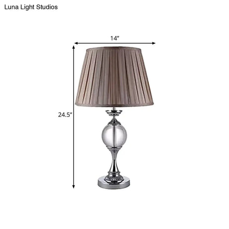 Traditional Crystal Nightstand Lamp With Tapered Pleated Shade 1-Bulb Table Light For Great Room