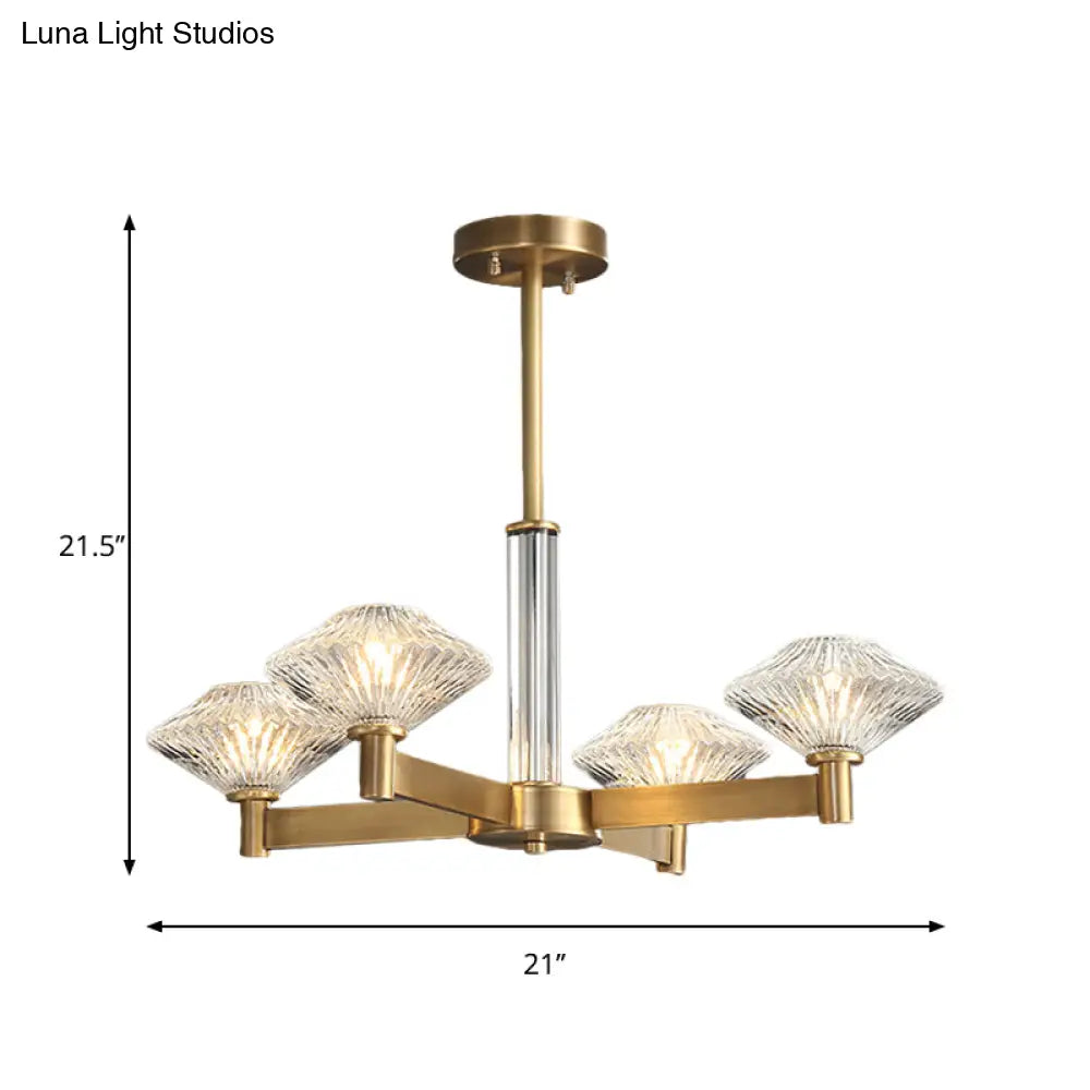 Traditional Crystal Pendant Chandelier With Radial Suspension Lighting - Gold (4/6 Bulbs)