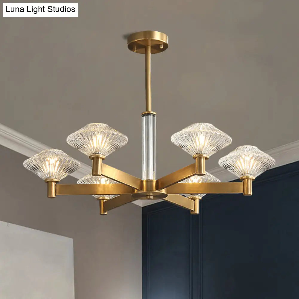 Traditional Crystal Pendant Chandelier With Radial Suspension Lighting - Gold (4/6 Bulbs)