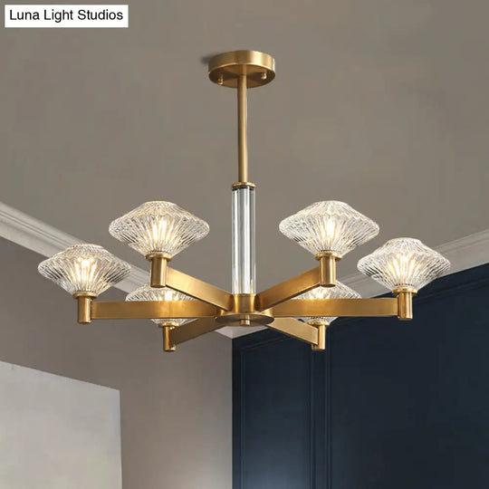 Traditional Crystal Pendant Chandelier With Radial Suspension Lighting - Gold (4/6 Bulbs)