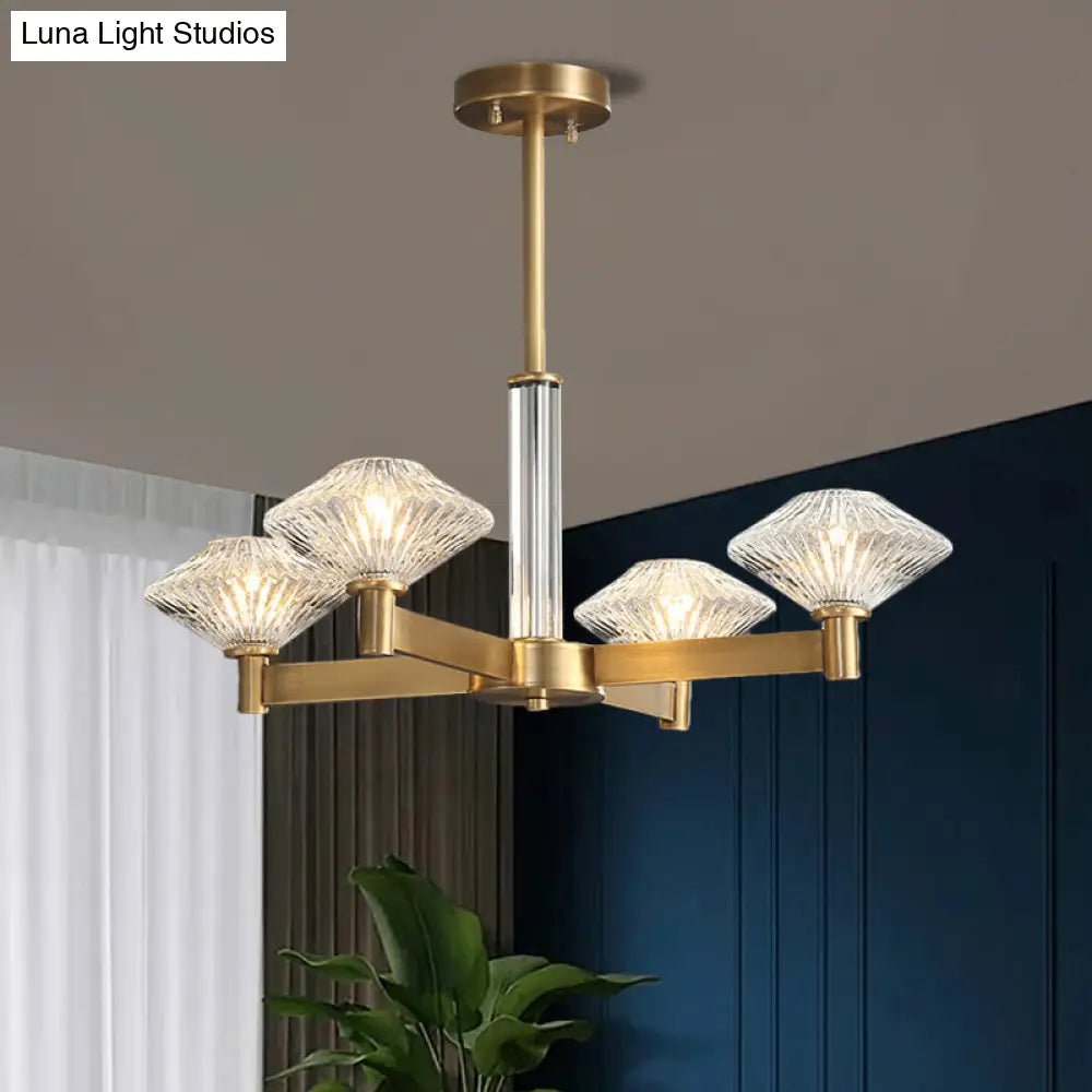 Traditional Crystal Pendant Chandelier With Radial Suspension Lighting - Gold (4/6 Bulbs)