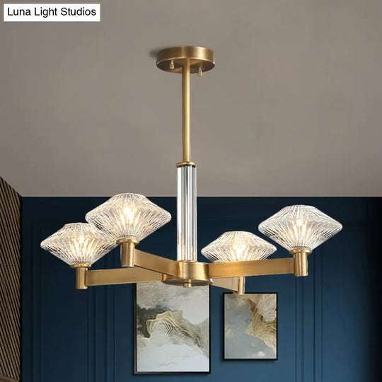 Traditional Crystal Pendant Chandelier With Radial Suspension Lighting - Gold (4/6 Bulbs)