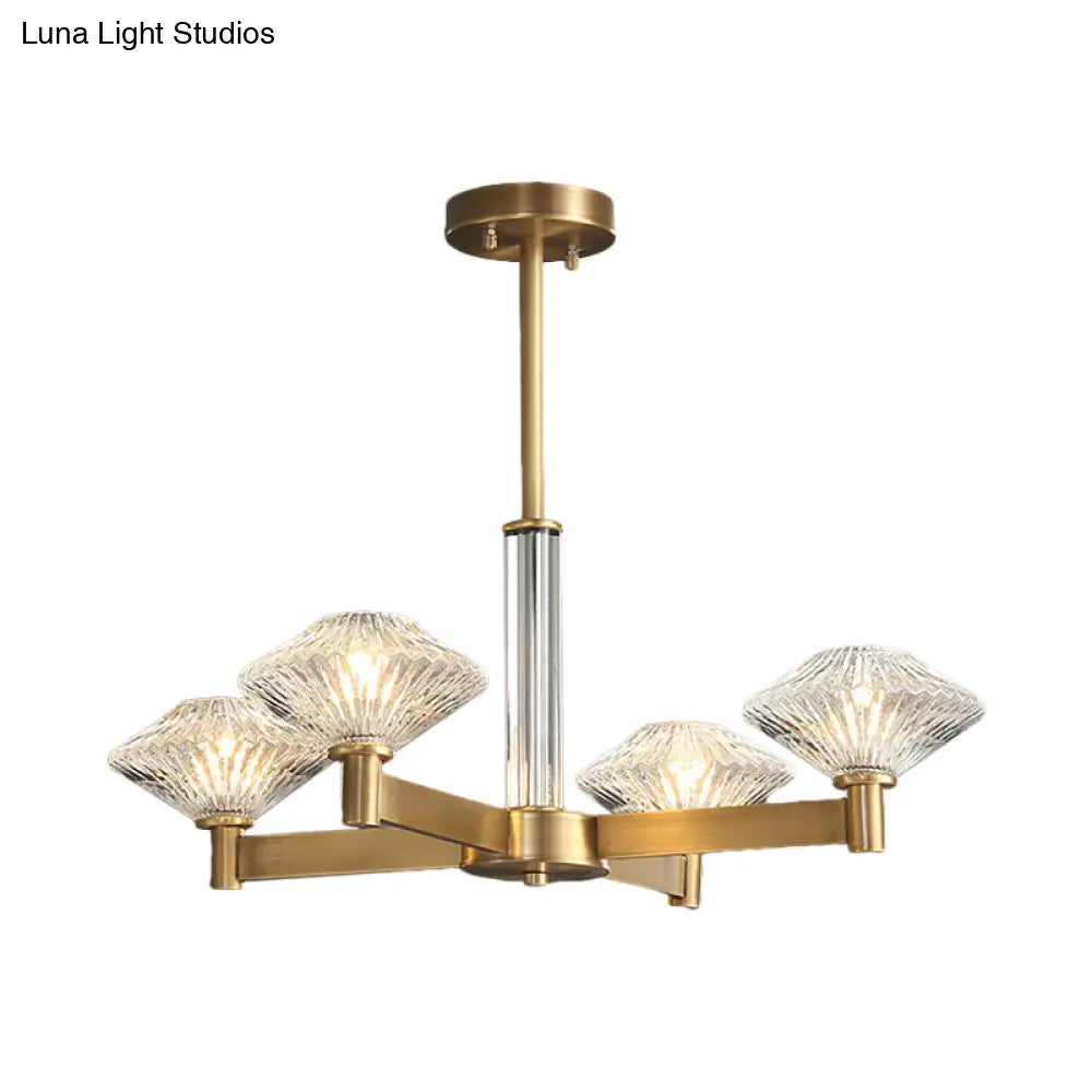 Traditional Crystal Pendant Chandelier With Radial Suspension Lighting - Gold (4/6 Bulbs)