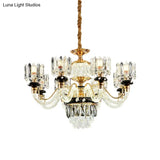 Traditional Crystal Rectangle Pendant Chandelier - Gold Circle Design With 6/8 Bulbs Ideal For