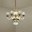 Traditional Crystal Rectangle Pendant Chandelier - Gold Circle Design With 6/8 Bulbs Ideal For