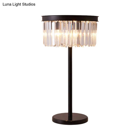 Traditional Crystal Table Lamp For Sleeping Room - Black Drum Nightstand Design 1 Bulb