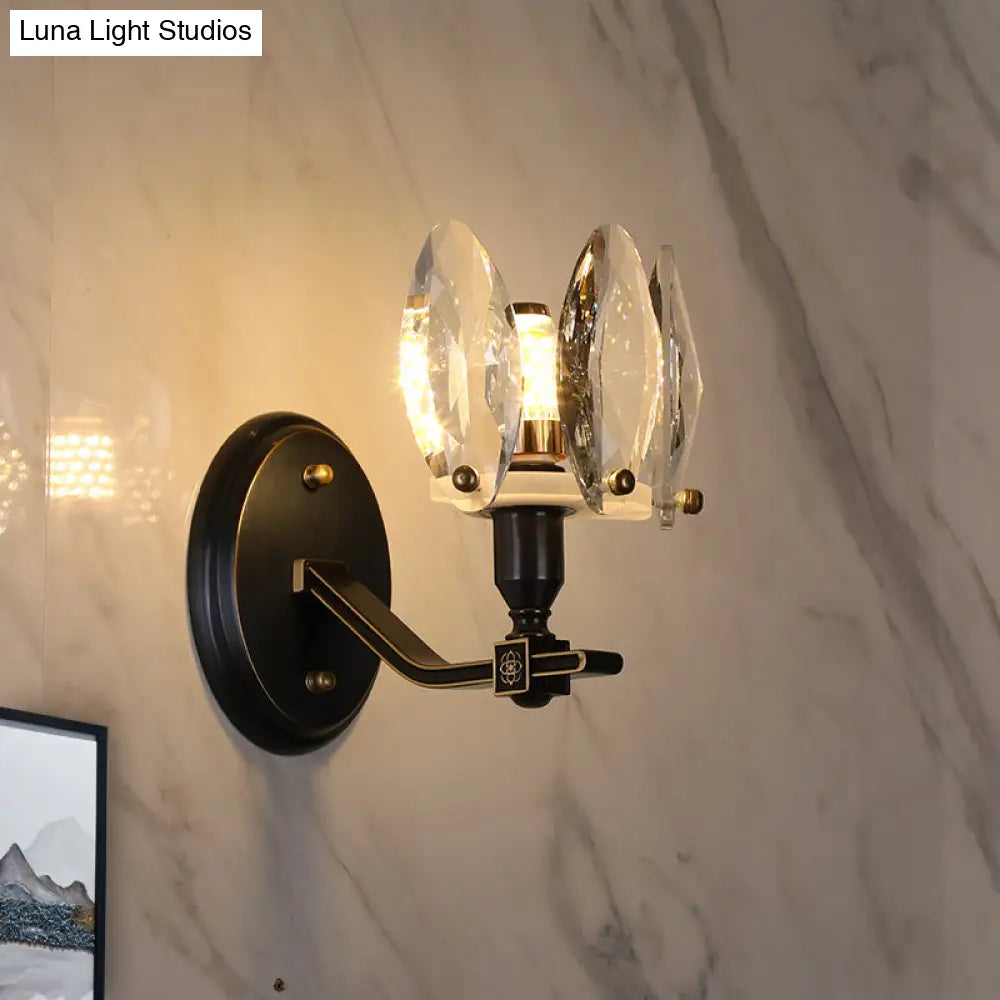 Traditional Crystal Wall Sconce With Led Lighting For Bedroom Drum - Clear Glass Black 1/2 Heads 1 /