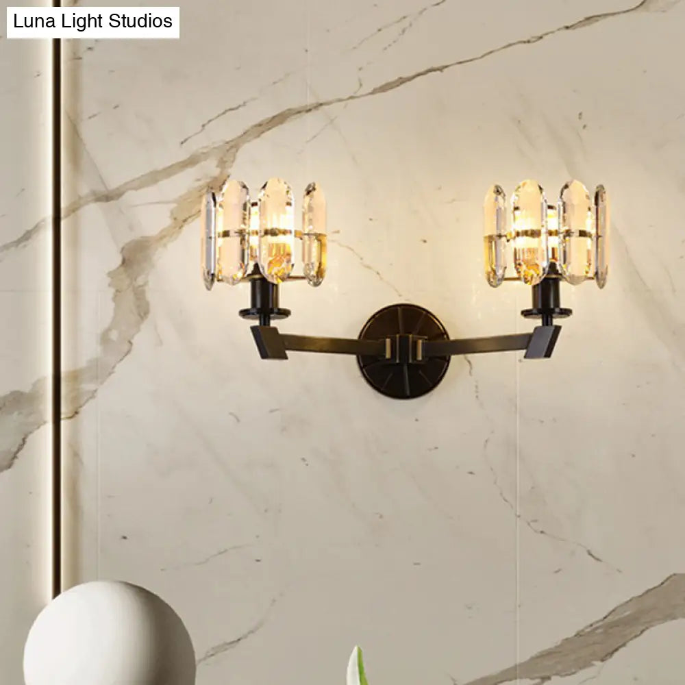 Traditional Crystal Wall Sconce With Led Lighting For Bedroom Drum - Clear Glass Black 1/2 Heads 2 /