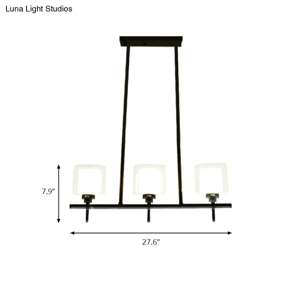 Traditional Cylinder Island Dining Room Lamp With White Glass Shades - 3/4 Hanging Lights