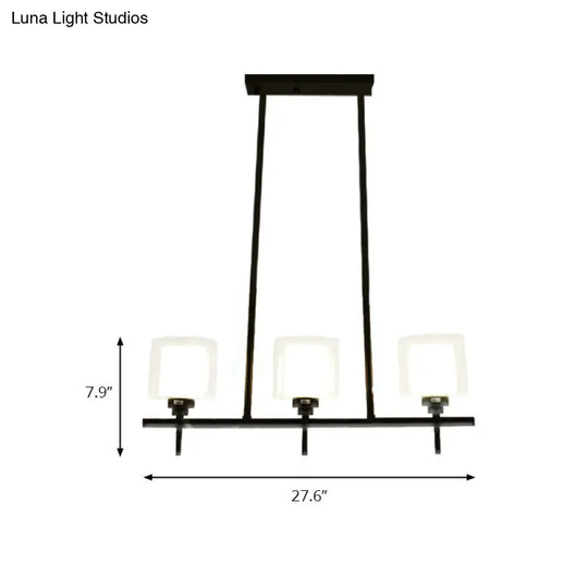 Traditional Cylinder Island Dining Room Lamp With White Glass Shades - 3/4 Hanging Lights