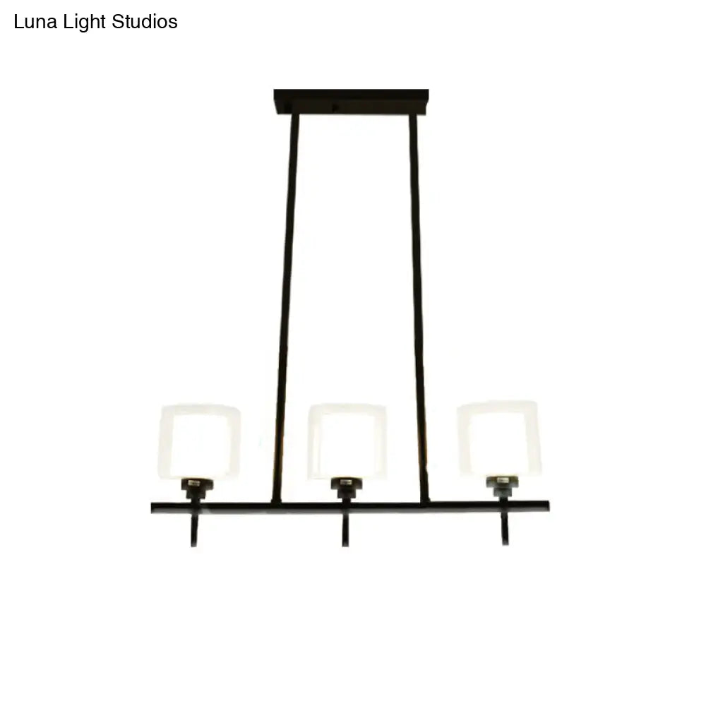 Traditional Cylinder Island Dining Room Lamp With White Glass Shades - 3/4 Hanging Lights