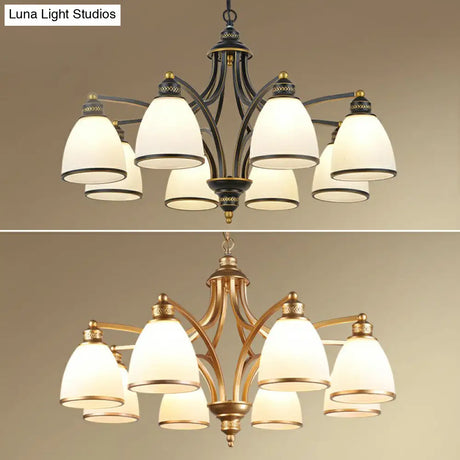 Traditional Dining Room Chandelier - Suspension Pendant Light With White Bell Glass Shade