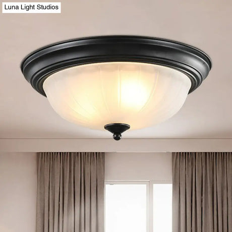 Traditional Dome Shaped Frosted Ribbed Glass Flushmount Ceiling Light - Set Of 3 Bulbs For Bedroom