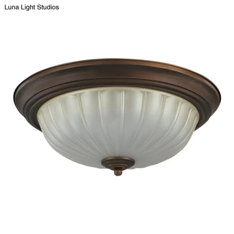 Traditional Dome Shaped Frosted Ribbed Glass Flushmount Ceiling Light - Set Of 3 Bulbs For Bedroom