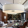 Traditional Drum Living Room Ceiling Light Fixture - Semi Mount White Fabric 4 Lights