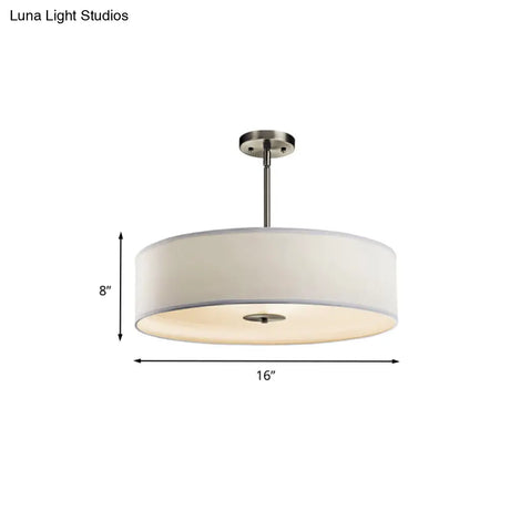 Traditional Drum Living Room Ceiling Light Fixture - Semi Mount White Fabric 4 Lights