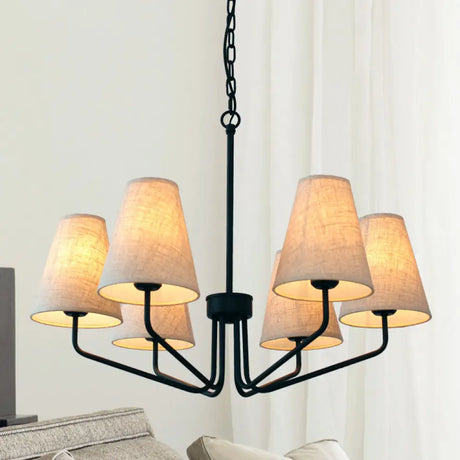 Traditional Fabric Conical Hanging Chandelier With 3/5/6 Lights - Flaxen Pendant Light For Living