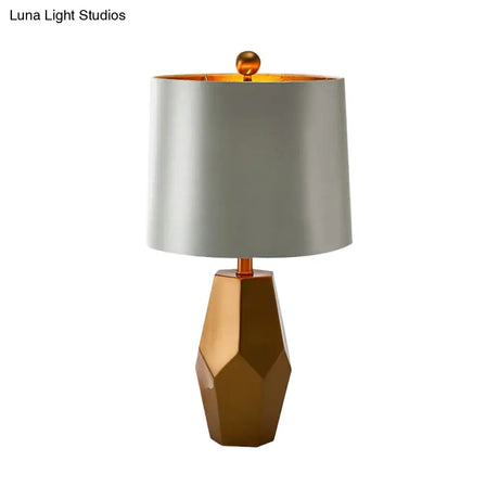 Traditional Fabric Drum Task Light: Silver Reading Lamp With Brass Metal Base
