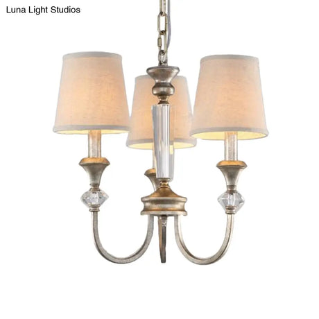 Traditional Fabric Pendant Chandelier - Cone Shape White 3/6 Lights Curved Arm Hanging Fixture For