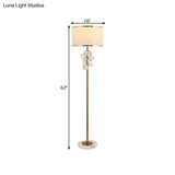 Traditional Fabric Round Shade Floor Standing Lamp With Crystal Orbs - Multicolor/Clear