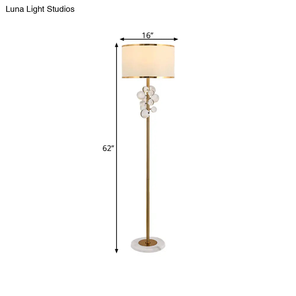 Traditional Fabric Round Shade Floor Standing Lamp With Crystal Orbs - Multicolor/Clear