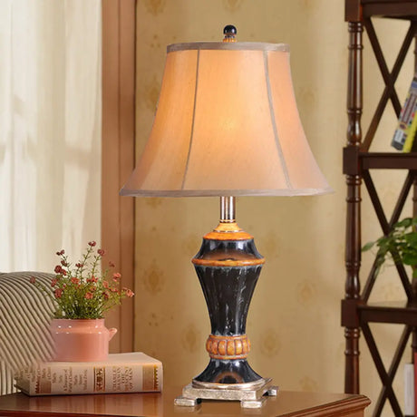 Traditional Flared Fabric Table Lamp- 1-Light Khaki Nightstand Light For The Family Room