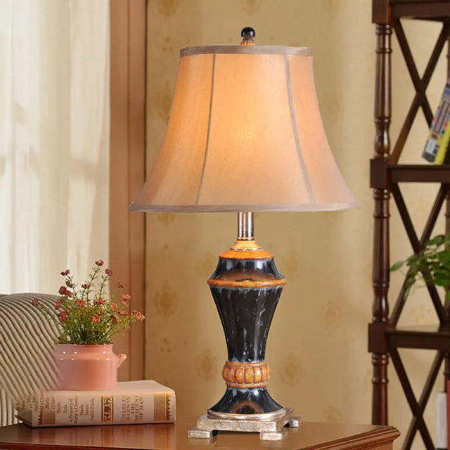 Traditional Flared Fabric Table Lamp- 1-Light Khaki Nightstand Light For The Family Room